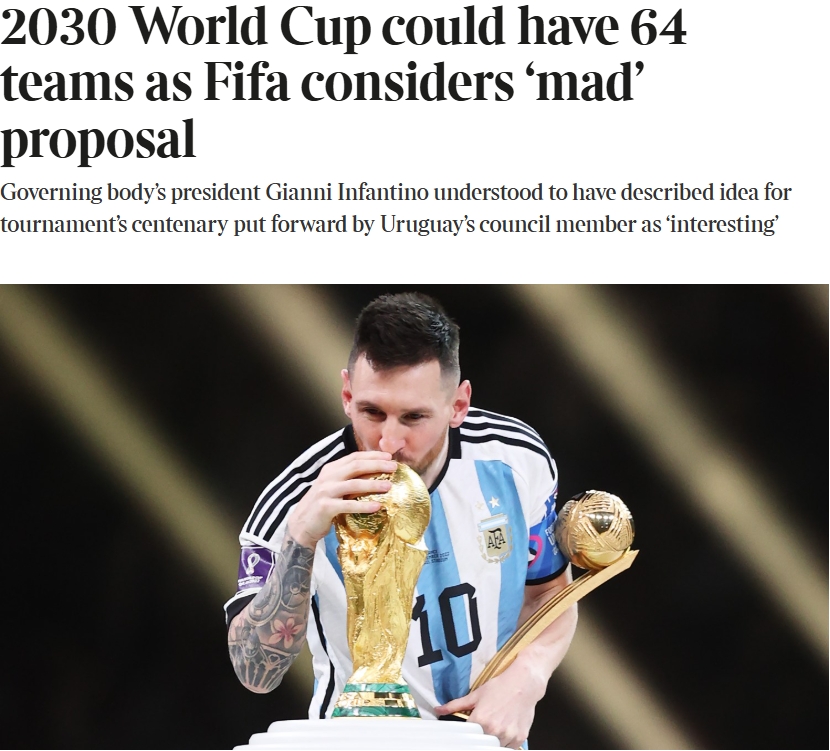  泰晤士：某官員稱2030世界杯擴軍64隊想法完全瘋狂，望盡快否決