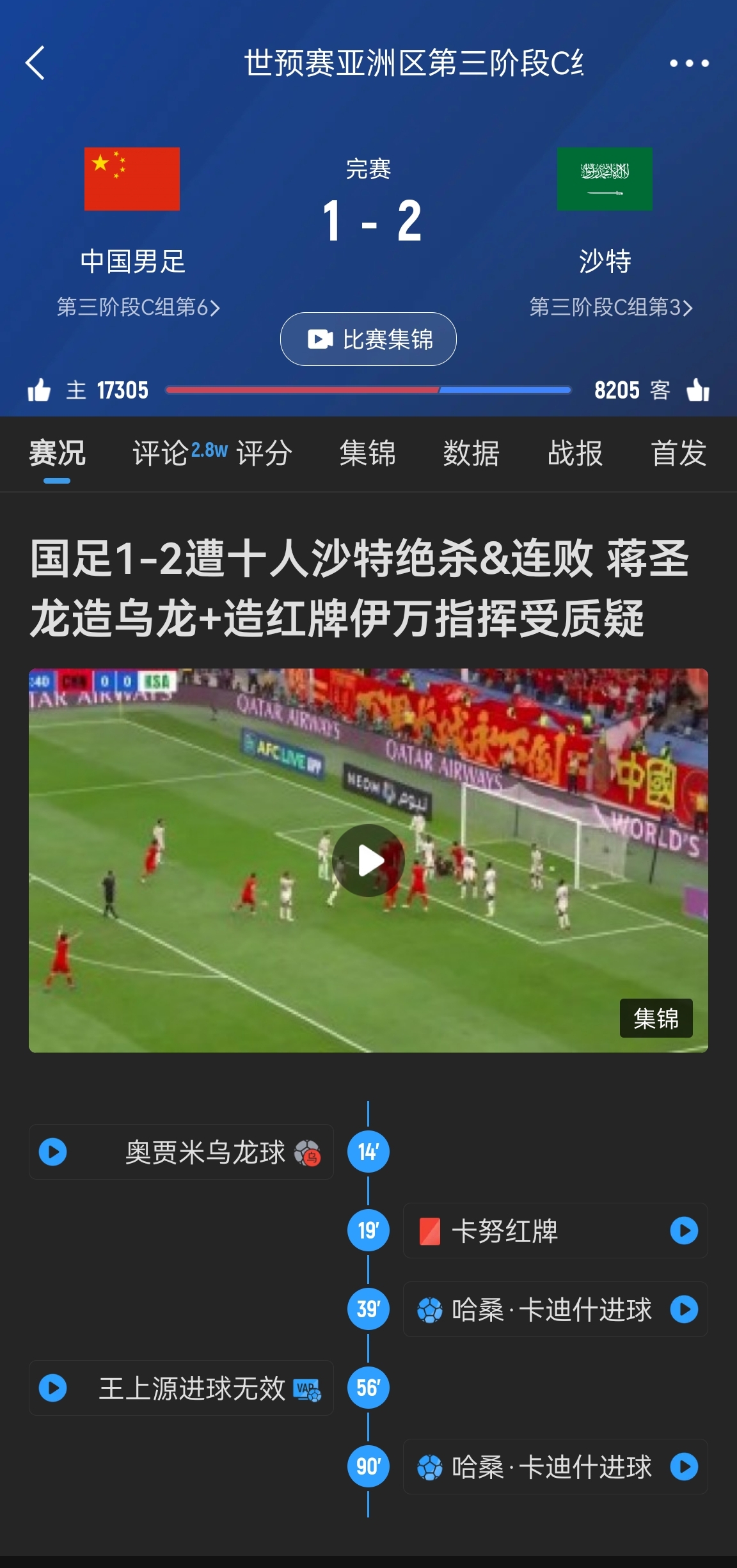  今天什么劇本？首戰(zhàn)沙特也是半場紅牌+蔣光太傷退，最后國足被翻
