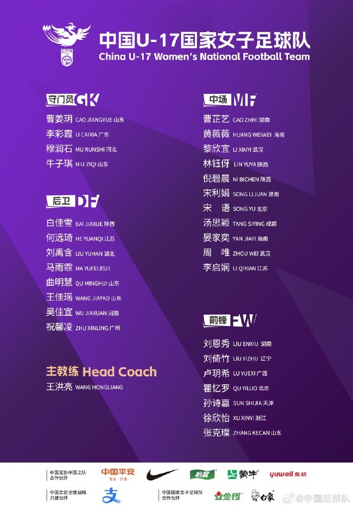  U17女足30人將在蘇州集訓備戰(zhàn)世界杯，姜寧、朱挺擔任訓練員